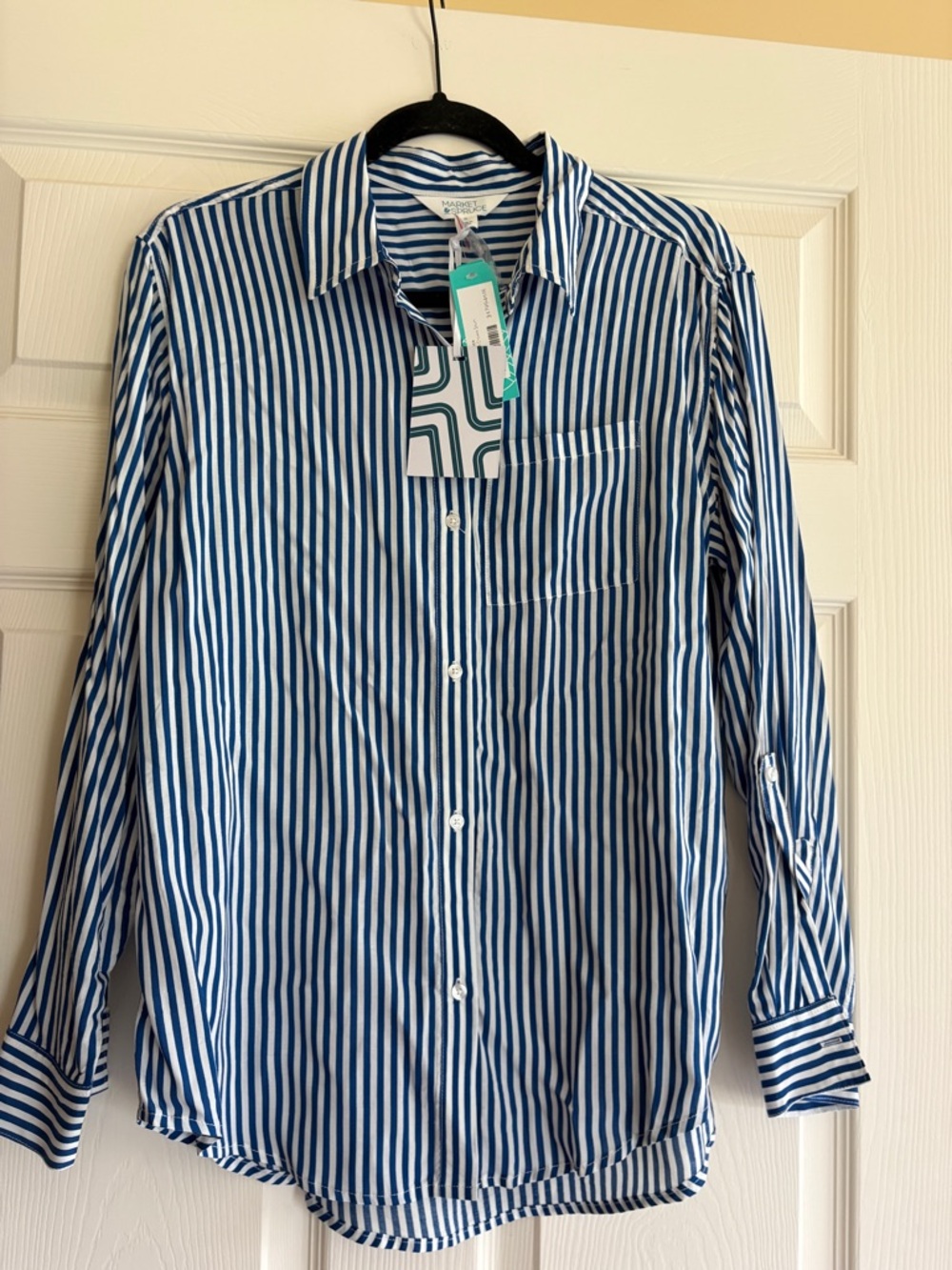 Market & Spruce Blue and White Vertical Stripe Button-Down Shirt
